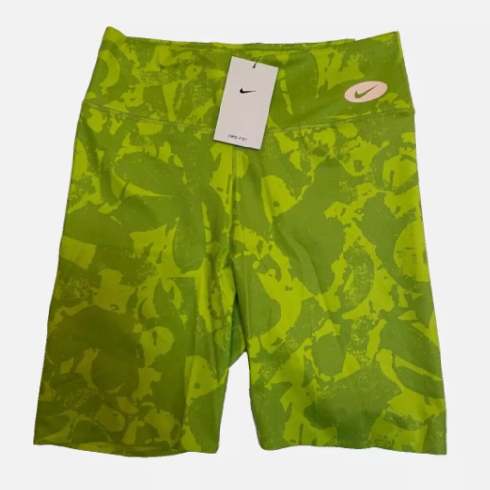 Nike One Luxe Icon Clash Bike Shorts Womens Medium Atomic Green Printed